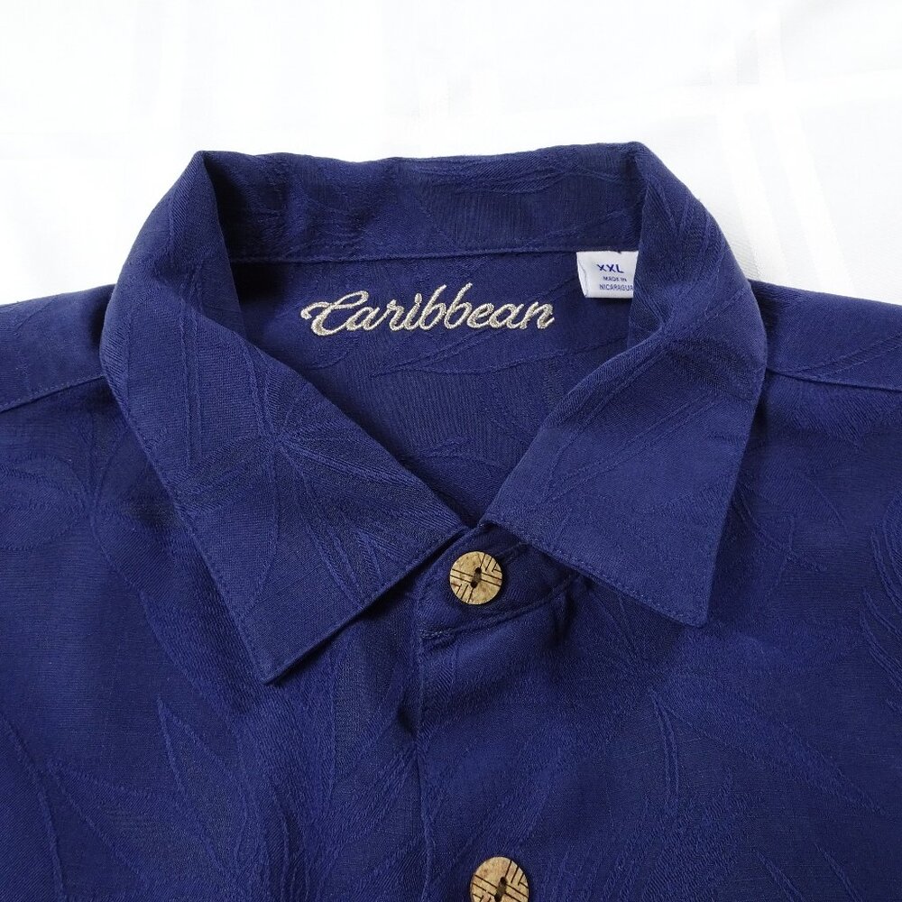 Caribbean‎ Woven Shirt. Men's XXL Navy, Bird of Paradise Textured Short Sleeve